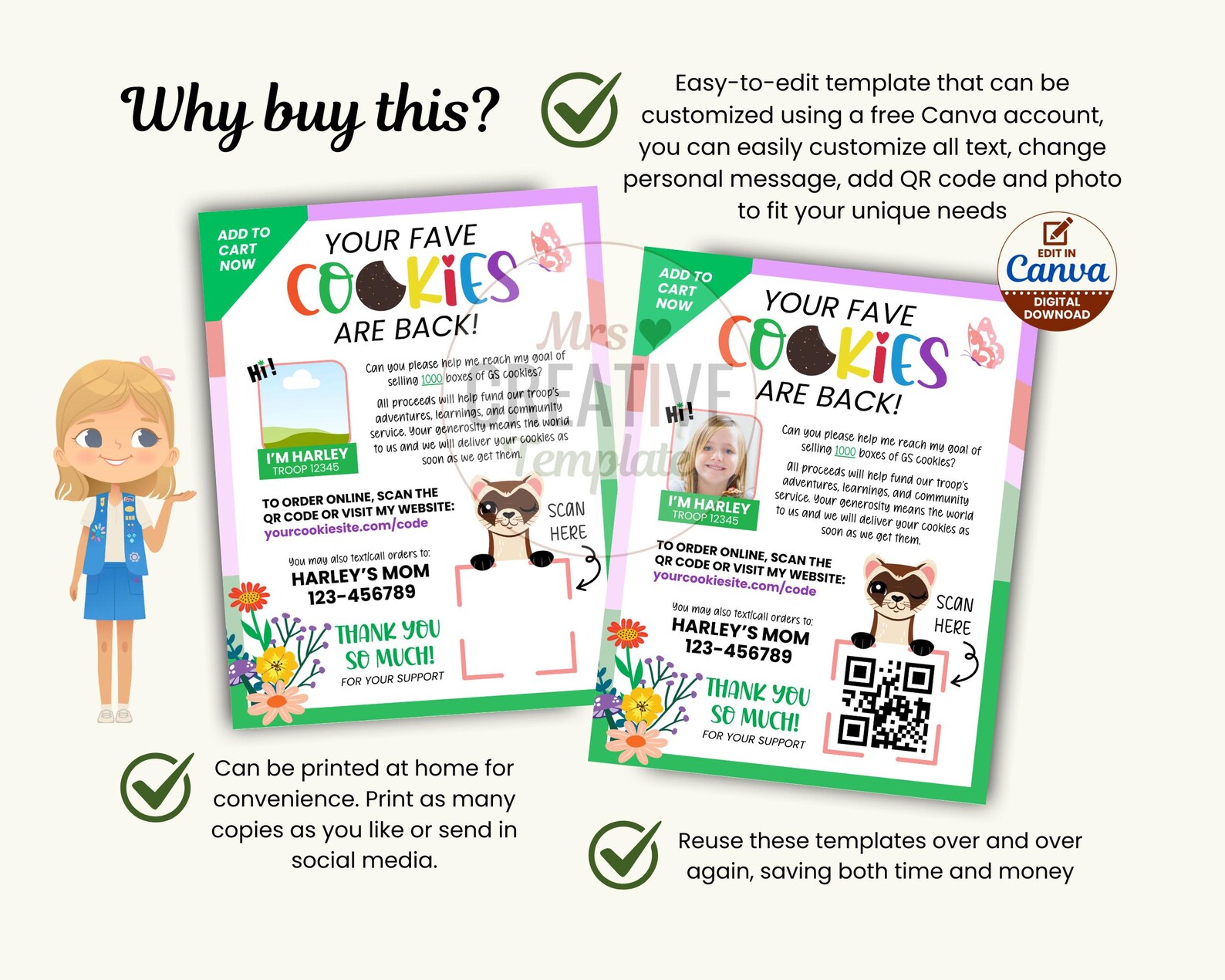Editable Scout Cookie Online Flyer 2026 Cookie Season Poster With QR ...