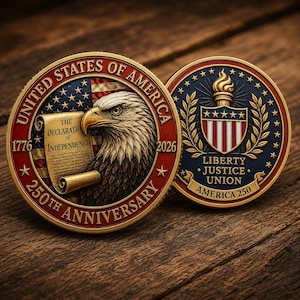 United States Of America 250th Anniversary Coin 3D Sign, Bald Eagle Declaration Of Independence Medallion,Patriotic Coin