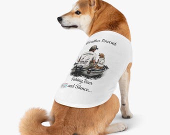 Weather Forecast | Fishing, Beer, and Silence | Humorous White Pet Tank Top