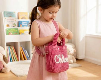 Personalized Corduroy Kids Purse, 3D Yarn Name, Toddler Crossbody Bag