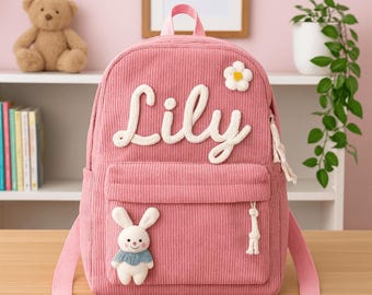 Custom Name Kids Backpack – Personalized Corduroy School Bag, Children’s Gift