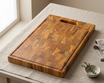 End Grain Teak Cutting Board | Butcher Block Chopping Board, Food Safe Wood Kitchen Tray