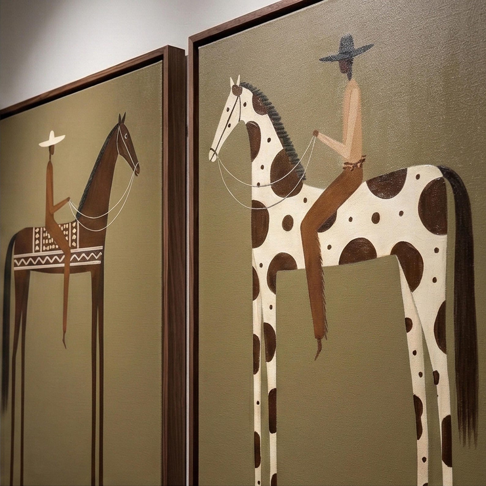 Mid Century Horse Wall Art Set, Western Cowboy Canvas Painting, Modern ...