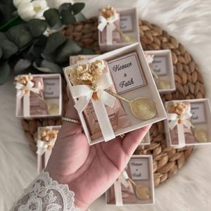 Set bomboniera personalizzato per caffè turco con cioccolatini e cucchiaino • Regalo per invitati a nozze • Bomboniera personalizzata in scatola