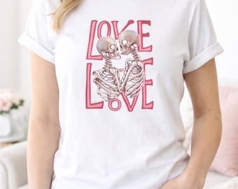 Couple Shirts Creepy Valentine Gift Skeleton Love T Shirt Unisex Graphic Tee