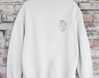 Minimal Anatomical Heart Embroidered Sweatshirt, Aesthetic Line Art Crewneck, Tiny Chest Embroidery, Unisex Minimalist Pullover