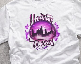 Airbrush City T Shirt Sunset Skyline Graphic Tee Unisex Streetwear