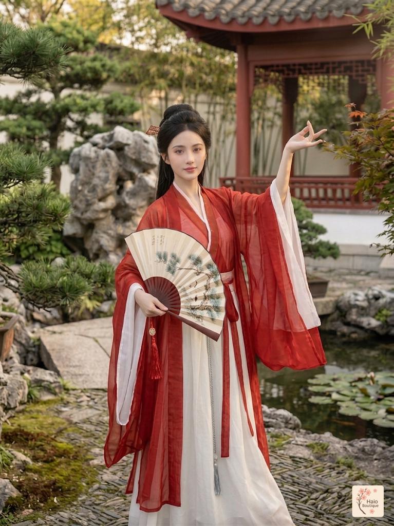 open lace back dress Tang Dynasty Hanfu Dress  Red Plum Blossom Embroidered Ruqun  Oriental Me