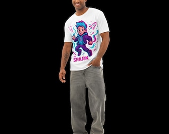 Camiseta con la mascota de The Spark Creative / Camiseta con estampado de dibujos animados neón / Camiseta urbana original / Regalo para creadores e inventores