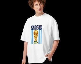 Camiseta de aficionado al fútbol argentino, camiseta de fútbol de Argentina, camiseta extragrande de algodón orgánico, camiseta gráfica urbana, regalo deportivo unisex