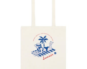 Bolso de playa de verano, bolso de lona con estética costera, bolso de lectura para la playa, bolso de vacaciones, bolso de playa para amantes de los libros, bolso de verano adorable.