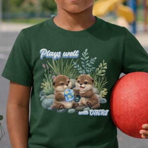 Plays Well with Otters Shirt | Retro Watercolor Tee | Teamwork Apparel | Christianity T-shirt | Homeschool Wear