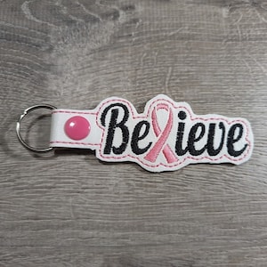 Breast Cancer Awareness Embroidered Keychain Free Shipping Believe with Awareness Ribbon Key Chain Cancer Sucks Breast Cancer Survivor
