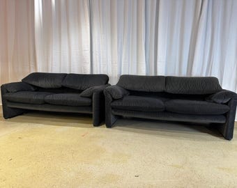 Cassina Maralunga bank van Vico Magistretti, Italië, jaren 70, originele zwart-grijs gestreepte stof, designklassieker