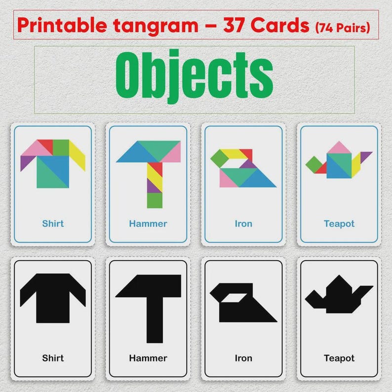 Tangram Cards.pdf Printable Tangram Puzzle Cards – Shapes, Animals, Objects (digital ...