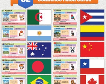 52 Country Flag Flash Cards for Kids: Geography Learning (Printable)