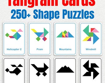 Druckbare Tangram Puzzle Karten - Formen, Tiere, Objekte (Digitaler Download)