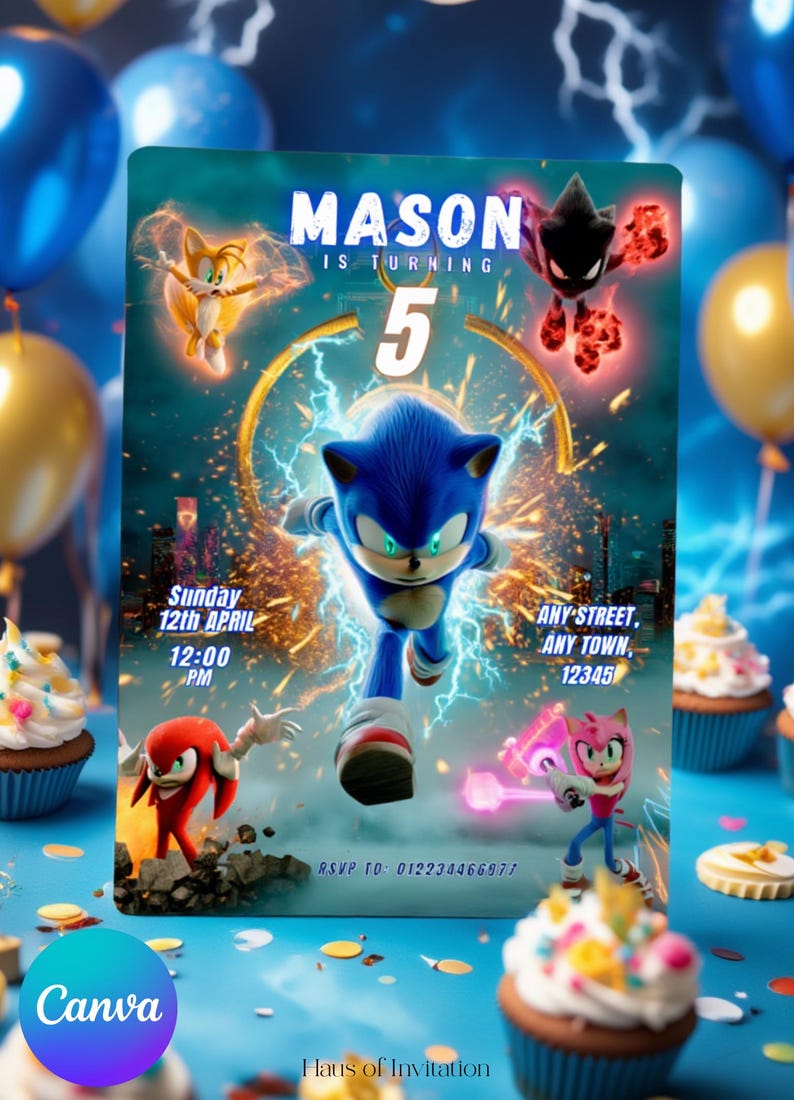 Sonic the Hedgehog Birthday Invitation Template, Sonic and Friends ...