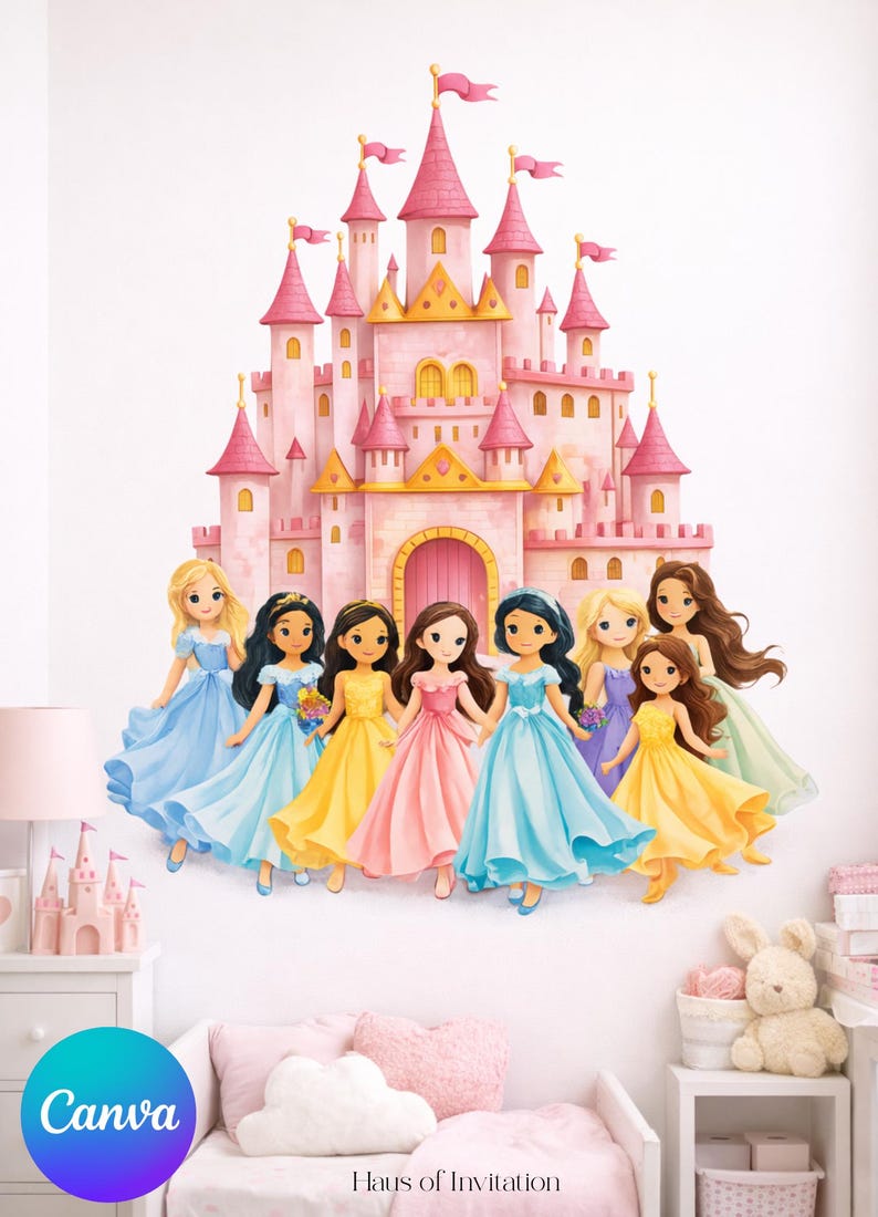Princess Castle Wall Decal, Fairytale Girls Room Decor (digital ...