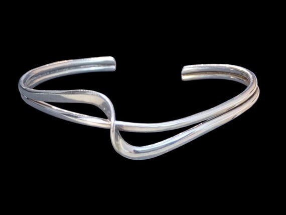 Vintage Silver Bangle 1990s Stackable - image 5