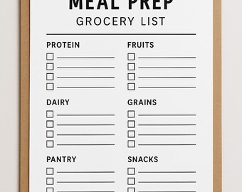 食事準備の買い物リスト – 印刷可能なPDF – 健康的な食事プランナー – 食事プラン – フィットネスと栄養