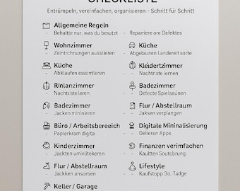 ミニマリズムの家庭チェックリスト – 印刷可能なPDF – 片付けガイド – 片付け – 整理整頓