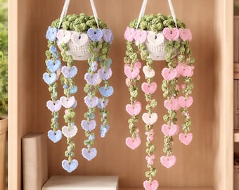 Crochet Heart Hanging Plant Pot Pattern, Amigurumi Flower PDF, DIY Nursery Room Decor, Beginner Friendly Instant Download