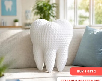 Crochet Tooth Pillow Pattern PDF, Amigurumi Tooth Cushion DIY, Dentist Office Decor, Tooth Fairy Pillow Tutorial, Friendly Download