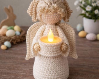 Crochet Angel Candle Holder Pattern | Amigurumi Mother's Day Easter PDF Tutorial | Beginner-Friendly Instant Download