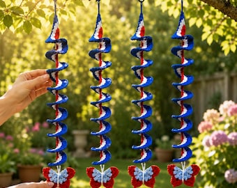 Crochet Butterfly Wind Spinner Pattern, Patriotic Spiral Garland (PDF Download)