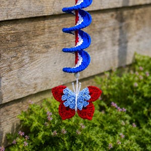 Crochet Butterfly Wind Spinner Pattern PDF, DIY Patriotic Amigurumi Spiral Garland Porch Decor, Beginner Friendly Tutorial Download File