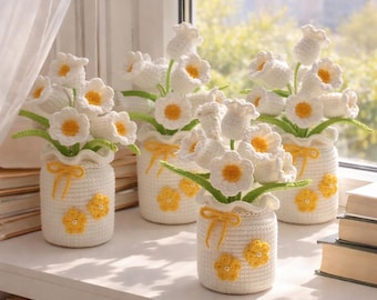 Crochet Daisy Pot Pattern PDF, Amigurumi Flower Narcissus Bouquet Tutorial, DIY Beginner Friendly Instant Download