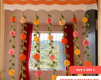 Crochet Summer Garland Curtain Pattern | Easy Amigurumi Flower Vines PDF Tutorial | Boho Hanging Flower Decor, Friendly Download