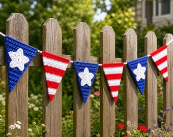 Crochet Patriotic Bunting Pattern PDF, Easy Amigurumi 4th of July Garland, DIY American Flag Banner, Beginner Friendly Download