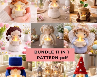 11 in 1 Bundle Angel Candle Holder Crochet Pattern | Christian Amigurumi PDF Tutorial | Beginner-Friendly Instant Download