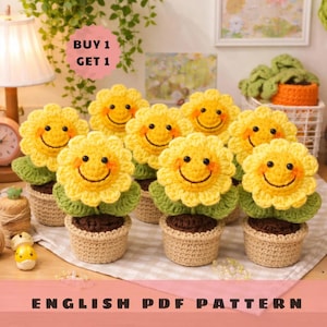Crochet Mini Sunflower Pot Pattern, Amigurumi Easter Flower PDF, DIY Beginner Friendly Instant Download