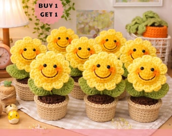 Crochet Mini Sunflower Pot Pattern, Amigurumi Flower PDF, DIY Beginner Friendly Instant Download