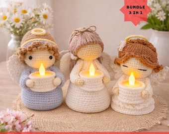3 in 1 Bundle Angel Candle Holder Crochet Pattern | Christian Amigurumi PDF Tutorial | Beginner-Friendly Instant Download