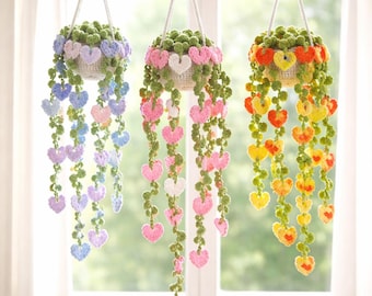 Crochet Heart Hanging Plant Pot Pattern, Amigurumi Flower PDF, DIY Beginner Friendly Instant Download