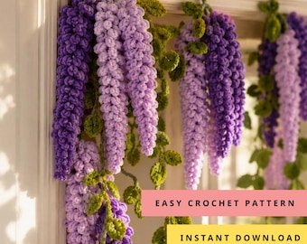 Crochet Wisteria Garland Pattern, Hanging Flower Vine PDF, Beginner Friendly (Digital Download)