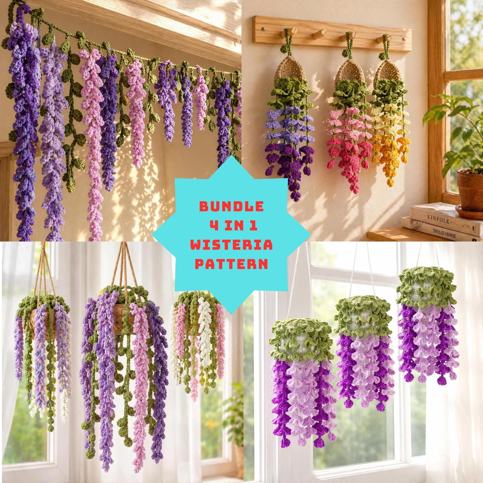 29 Wisteria Crochet Patterns for Floral Decor, Garlands, and Gifts 18 4-in-1 Wisteria Crochet Pattern Bundle Wisteria Garland