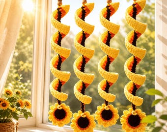 Crochet Spiral Sunflower Wind Spinner Pattern PDF, DIY Spiral Amigurumi Window Decor, Beginner Friendly Download