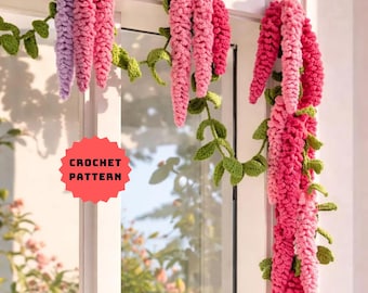 Crochet Wisteria Garland Pattern, Hanging Flower Vine PDF, Beginner Friendly (Digital Download)