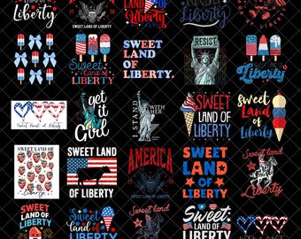 Sweet Land Of Liberty PNG bundle, Statue Of Liberty PNG, God Bless The USA,4th of July Independence Day,Memorial Day Retro Neon, 4th of July