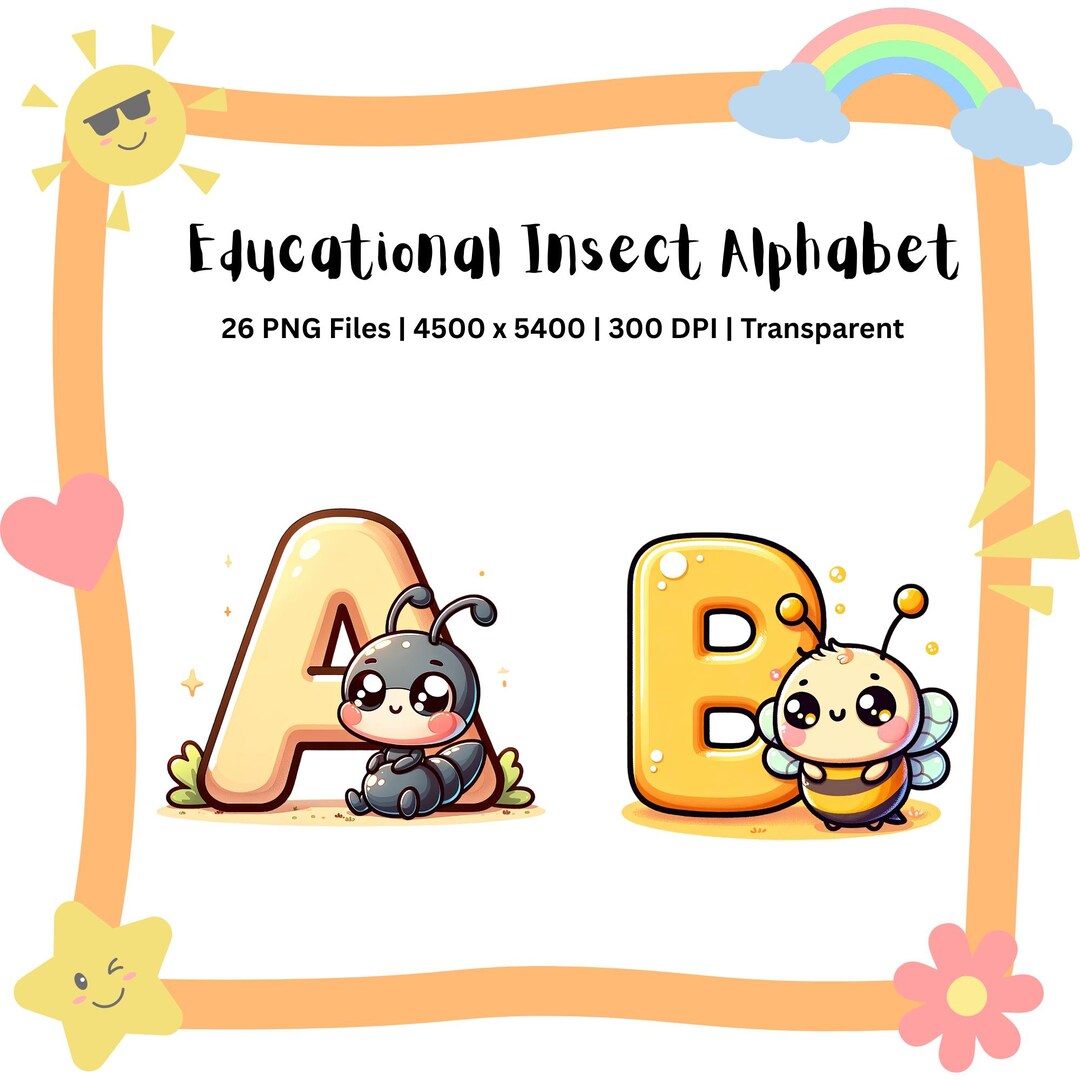 Cartoon Insect Letters Insect Alphabet PNG A–Z | Educational Bug Letters | Kids Classroom ...