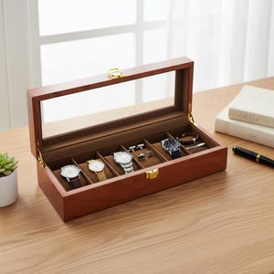 Boîte à montres vintage en bois avec 6 emplacements, vitrine doublée de velours pour homme