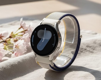 Samsung Galaxy Watch 7 6 5 Pro 4 Classic 44 mm 40 mm 用ナイロンスポーツループバンド、隙間なしストラップ、調節可能、通気性