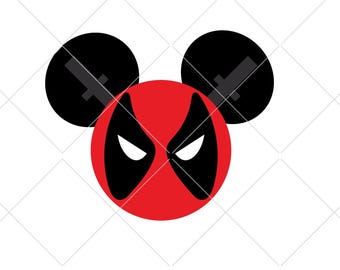 May include: A digital design featuring a red and black character face with black mouse ears. The design includes the text "INSTANT DOWNLOAD" at the top and file type icons: SVG, PNG, DXF, and EPS at the bottom.