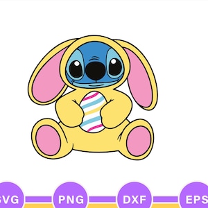 Conejito de Pascua Stitch SVG, PNG primaveral divertido, silueta de Cricut (descarga digital)