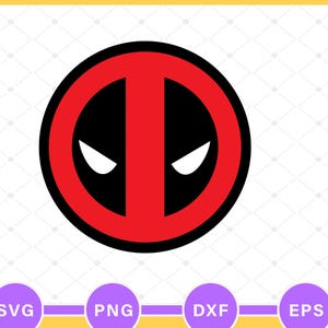 May include: A black and red graphic design featuring a circular emblem with a stylized 'X' shape and white eye-like shapes. The text "INSTANT DOWNLOAD" is at the top. Below are purple circles with the text "SVG", "PNG", "DXF", and "EPS".